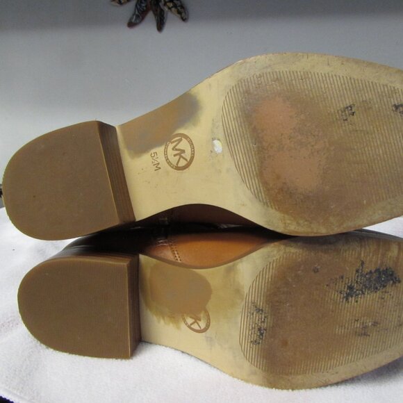 MICHAEL KORS Stockard Cognac Leather Tall Riding Boot Gold MK Sz 5.5 - Picture 9 of 16